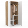 Armoire 2 portes VITO blanc et bois penderie 80 cm avec étagères rangement maxi capacité