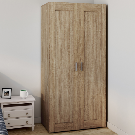 Armoire 2 portes VITO hêtre penderie 80 cm avec étagères rangement maxi capacité