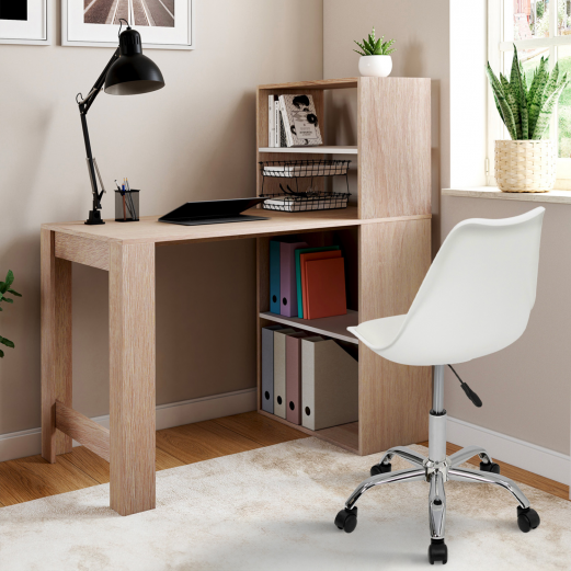 BEN boekenkast bureau in beukenhout met witte planken