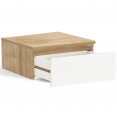 Lot de 2 tables de chevet murales TOMI étagère suspendue bois façon hêtre et tiroir blanc