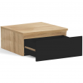 Lot de 2 tables de chevet murales TOMI étagère suspendue bois façon hêtre et tiroir noir