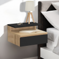 Set van 2 TOMI nachtkastjes met hangplanken + 1 houten plank in beukenlook en zwarte lade