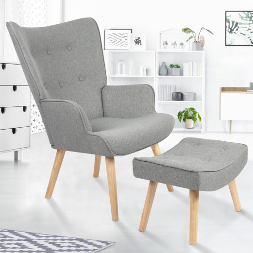 Fauteuil scandinave IVAR avec repose pieds gris clair