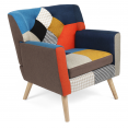 Fauteuil scandinave LIV en tissu patchwork multicouleurs et imprimé pied de poule