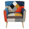 Fauteuil scandinave LIV en tissu patchwork multicouleurs et imprimé pied de poule