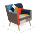 LIV Scandinavische fauteuil in veelkleurige patchworkstof en houndstoothprint