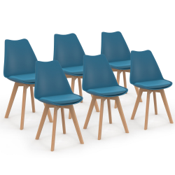 Lot de 6 chaises scandinaves SARA bleu canard pour salle à manger