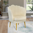 ADELLA crèmekleurige fluwelen schelpfauteuil met gouden poten