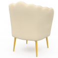 Fauteuil coquillage ADELLA crème en velours pieds dorés