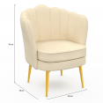 ADELLA crèmekleurige fluwelen schelpfauteuil met gouden poten