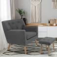 Fauteuil scandinave LIV avec repose pieds en tissu gris anthracite