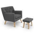 Fauteuil scandinave LIV avec repose pieds en tissu gris anthracite