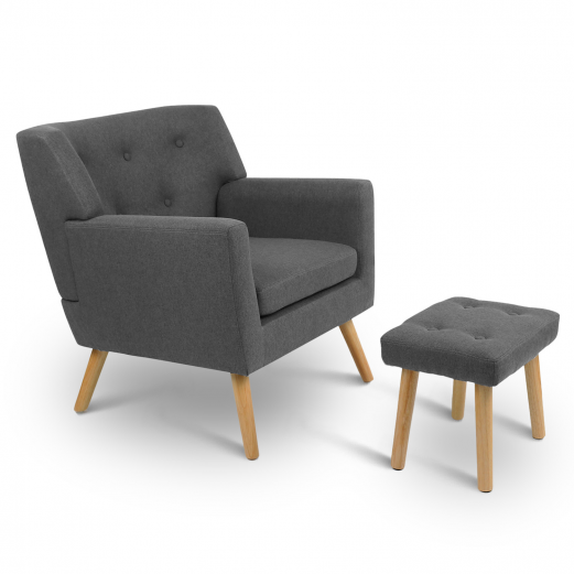 LIV Scandinavische fauteuil met voetensteun in antracietgrijze stof