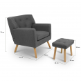 LIV Scandinavische fauteuil met voetensteun in antracietgrijze stof