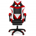 Fauteuil de gaming ALEX réglable avec repose-pied, coussin de tête et coussin lombaire noir blanc et rouge