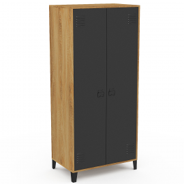 ESTER 2-deurs zwart metalen en houten contour garderobe met industrieel design