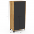 Armoire vestiaire penderie ESTER 2 portes métal noir et contour bois design industriel