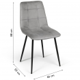 Lot de 4 chaises MILA en velours gris clair pour salle à manger