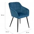 Lot de 2 chaises de salle à manger, fauteuils de table MADY en velours bleu canard