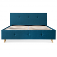 Lit coffre double scandinave LULEA avec tête de lit et sommier 140 x 190 cm tissu bleu canard