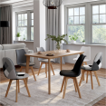 Set van 6 Scandinavische SARA-stoelen in donkergrijs, lichtgrijs, wit, zwart en patchworkpatronen in zwart, grijs en wit