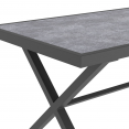 Salon de jardin SANTORIN table 190 cm pieds en croix plateau effet béton et 8 chaises empilables gris anthracite