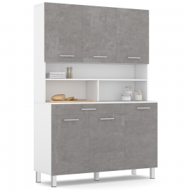 120 CM CINA keukenkast met 6 deuren + lade, wit en betoneffect