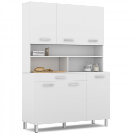 120 CM CINA keukenkast met 6 deuren + lade, wit en hoogglans wit