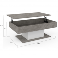 Table basse plateau relevable rectangulaire EDEN effet béton et blanc