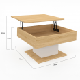 Table basse plateau relevable EDEN carrée bois et blanc