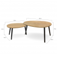 Lot de 2 tables basses gigognes GAIA bois et pieds noirs scandinave