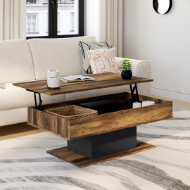 Table basse plateau relevable rectangulaire EDEN bois foncé effet vieilli et noir