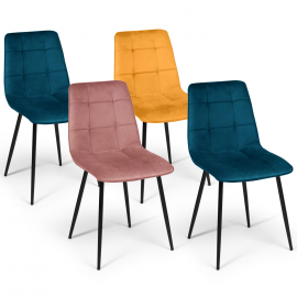 Set van 4 MILA stoelen in fluweelmix kleur blauw x2, okergeel, roze