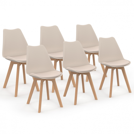 Set van 6 beige SARA Scandinavische eetkamerstoelen