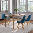 Set van 4 Scandinavische stoelen SARA in eendenblauw fluweel