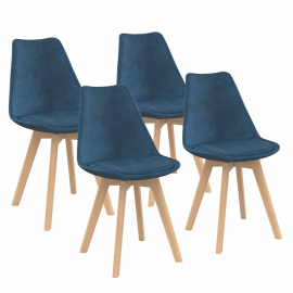 Set van 4 Scandinavische stoelen SARA in eendenblauw fluweel
