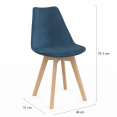 Set van 4 Scandinavische stoelen SARA in eendenblauw fluweel