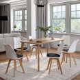 Set van 6 SARA Scandinavische tweekleurige witte stoelen met zwarte kussens