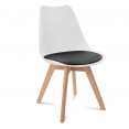 Set van 6 SARA Scandinavische tweekleurige witte stoelen met zwarte kussens