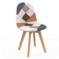 Set van 6 Scandinavische stoelen SARA, donkergrijs x2, lichtgrijs x2 en bruin patchwork x2