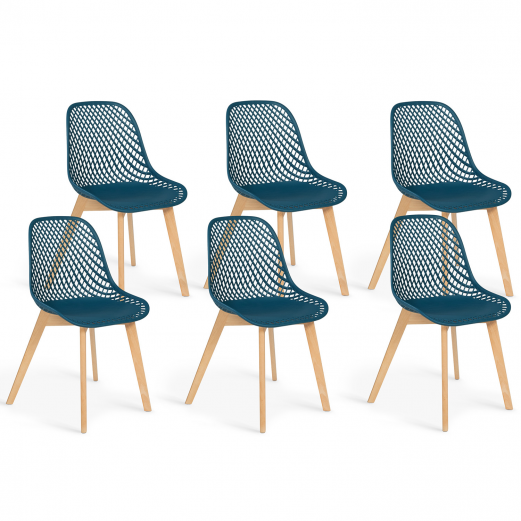 Set van 6 eendenblauwe MANDY eetkamerstoelen