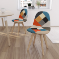 Set van 2 SARA Scandinavische stoelen met veelkleurige patchworkpatronen