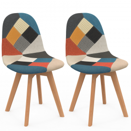 Set van 2 SARA Scandinavische stoelen met veelkleurige patchworkpatronen