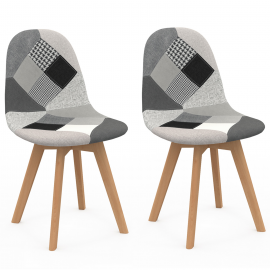Set van 2 zwarte, grijze en witte patchwork SARA Scandinavische stoelen