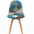 Set van 2 SARA Scandinavische stoelen met blauw patchworkpatroon