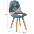 Set van 2 SARA Scandinavische stoelen met blauw patchworkpatroon