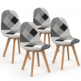 Lot de 4 chaises scandinaves SARA motifs patchworks noirs, gris et blancs