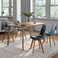 Set van 4 SARA Scandinavische stoelen, blauw patchworkpatroon