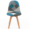 Set van 4 SARA Scandinavische stoelen, blauw patchworkpatroon