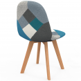 Set van 4 SARA Scandinavische stoelen, blauw patchworkpatroon